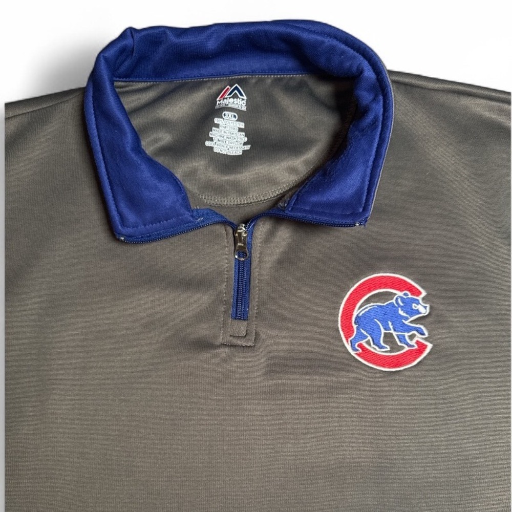 Majestic Chicago Cubs Pullover‎ 1/4 Zip Gray Royal Blue Men's Size 3XL Baseball
